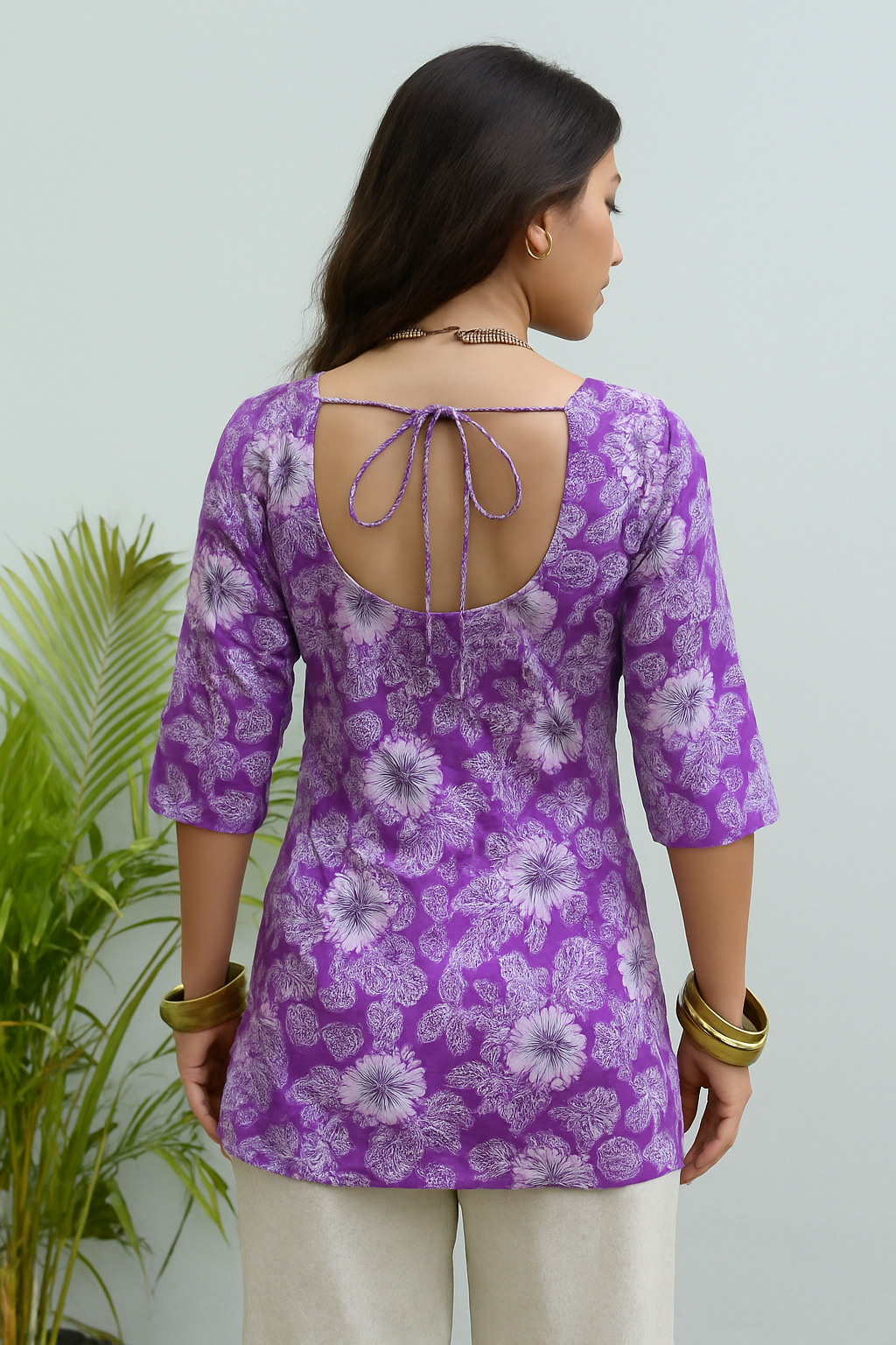 Ira – Violet Blossom Cotton Kurti