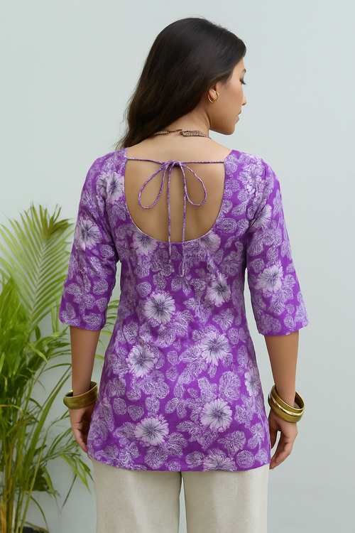 Ira – Violet Blossom Cotton Kurti