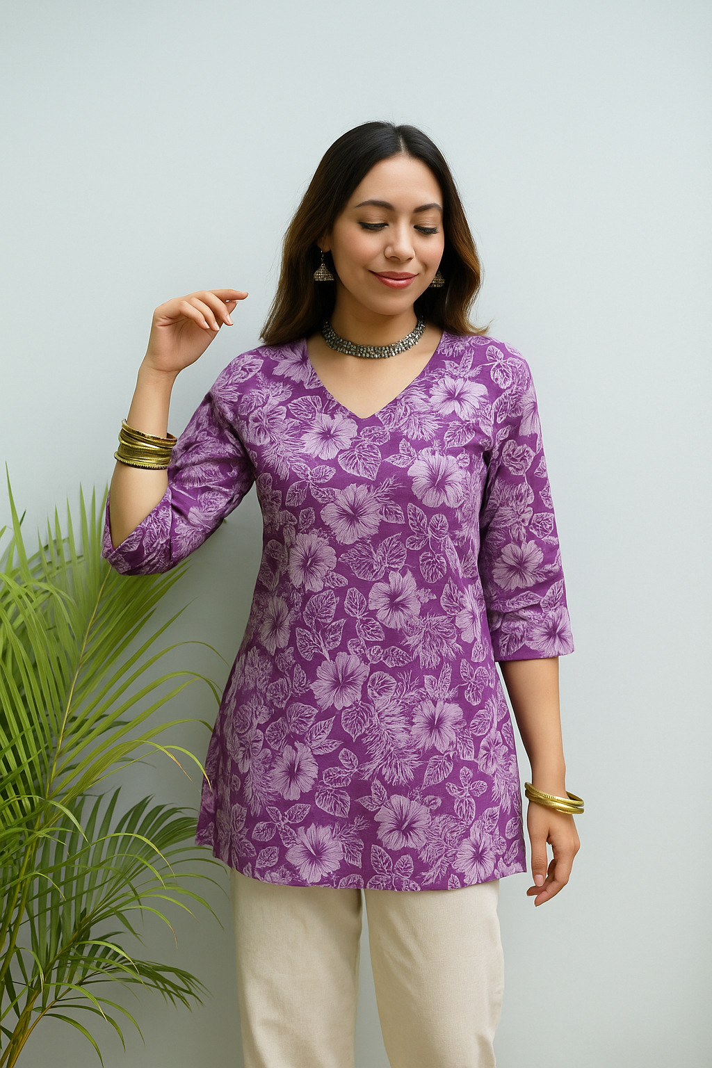 Ira – Violet Blossom Cotton Kurti