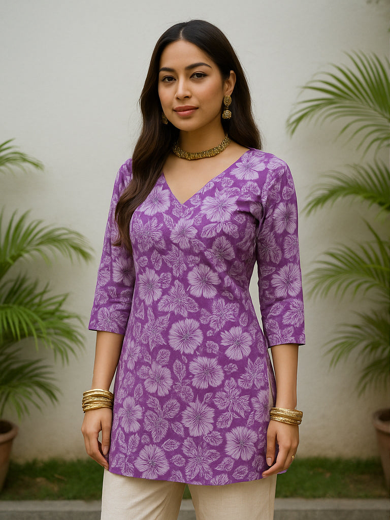 Ira – Violet Blossom Cotton Kurti