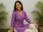 Ira – Violet Blossom Cotton Kurti