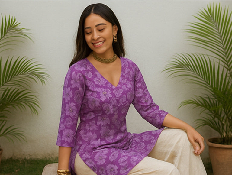 Ira – Violet Blossom Cotton Kurti