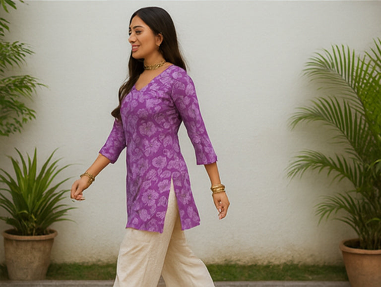 Ira – Violet Blossom Cotton Kurti